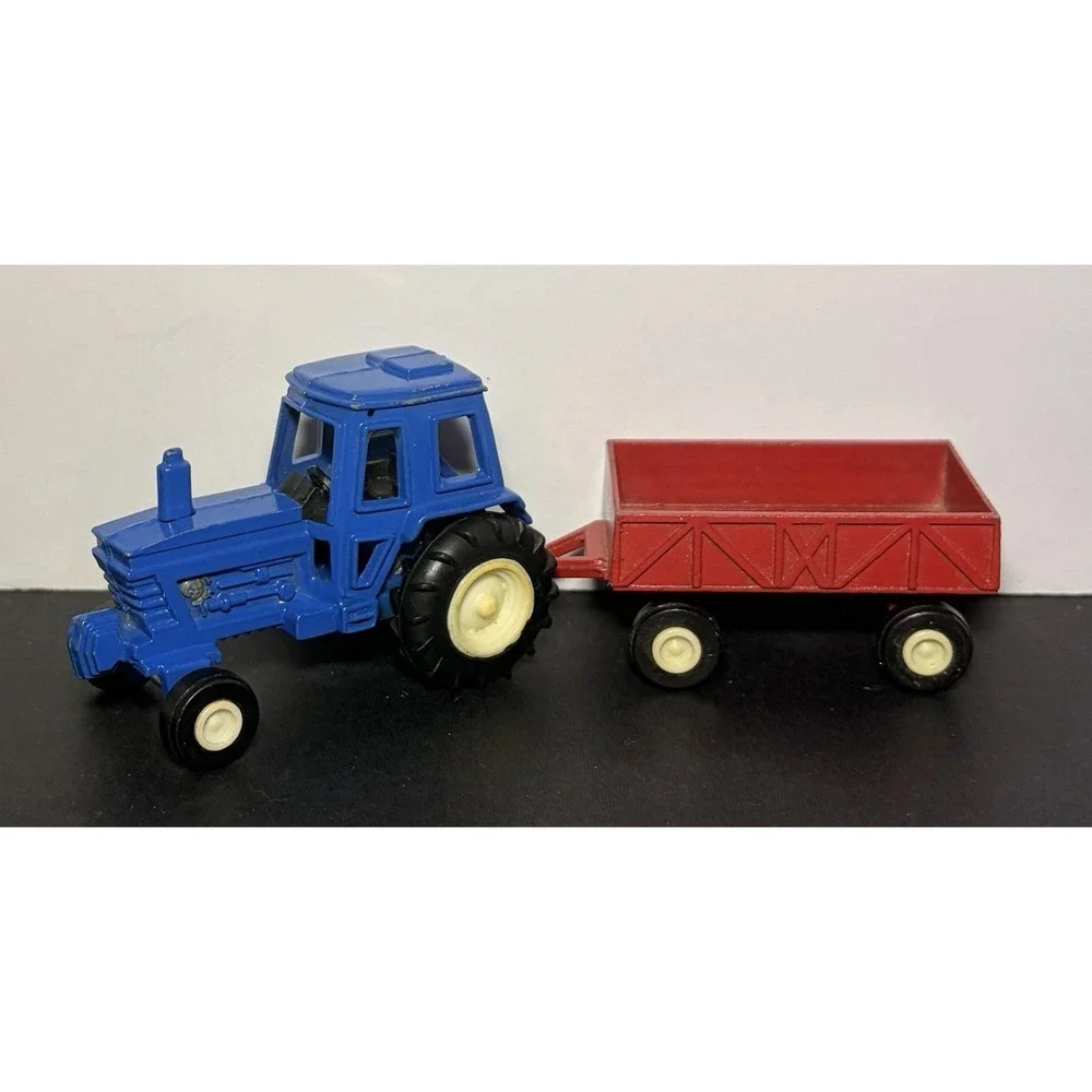 Vtg Blue Farm Boy Tractor Red Farm Trailer TootsieToys Diecast Set, 1950-1990