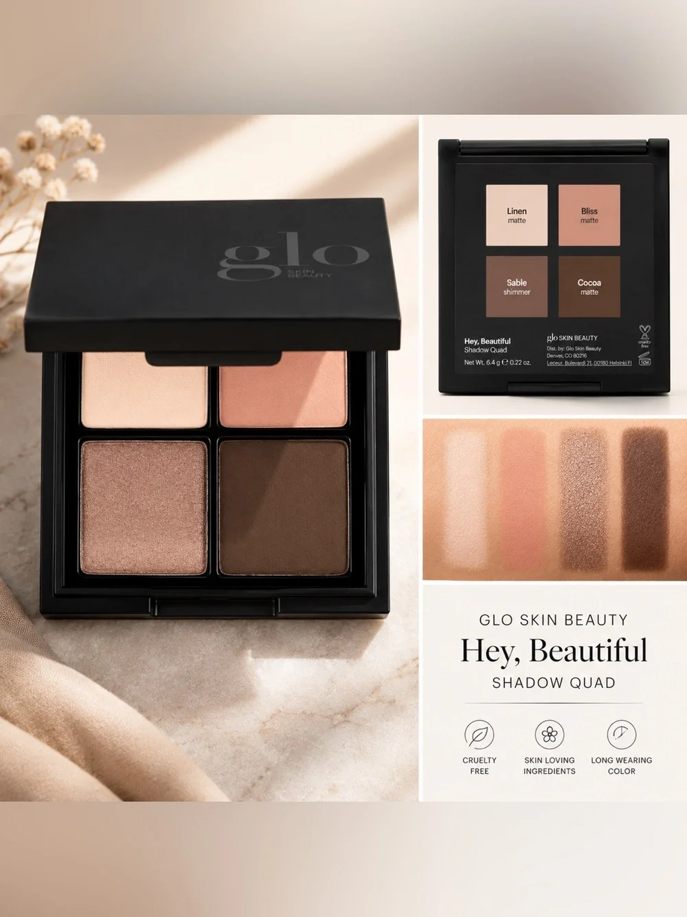 Glo Skin Beauty Bon Voyage Shadow Quad Eyeshadow Palette New in Box