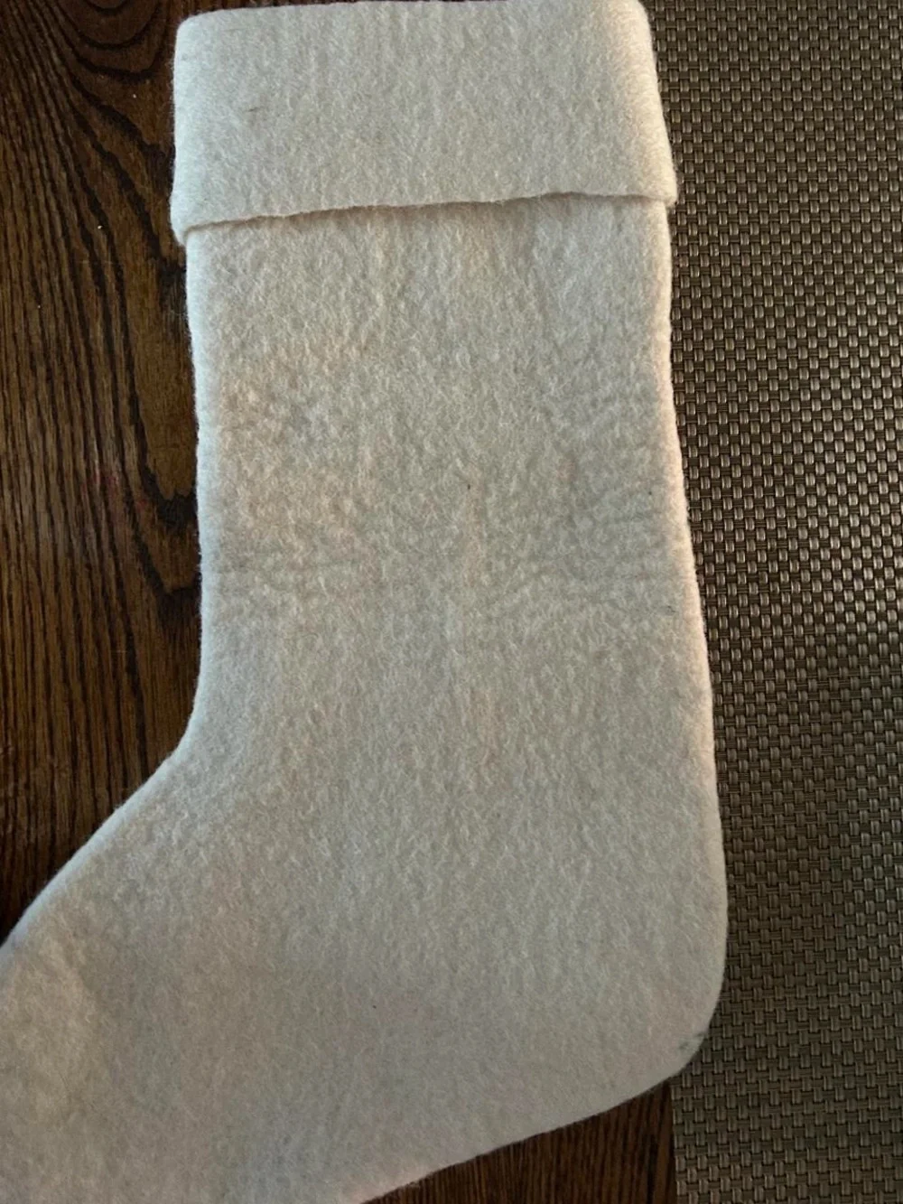 Pottery Barn White Felt Holiday Stocking with Green and Red Motifs
