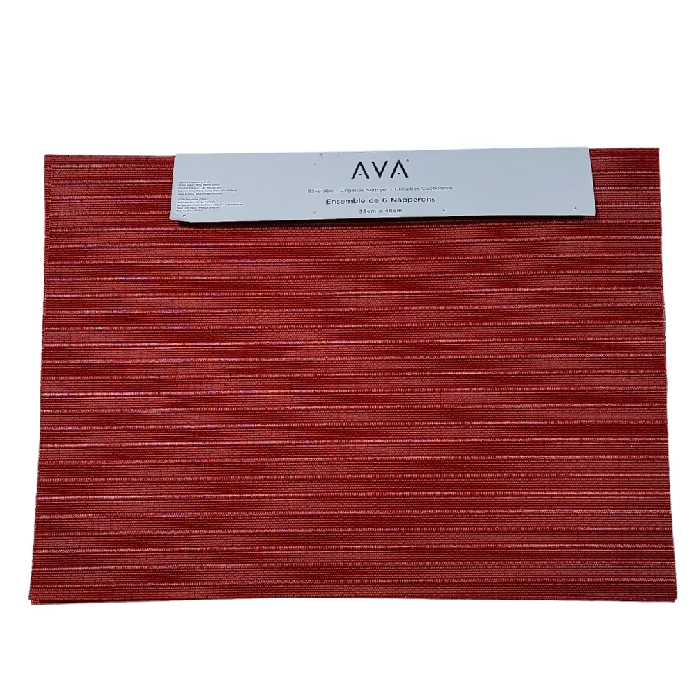 AVA Set of 6 Red Rectangular‎ Polyester Placemat 13x19in Ideal for Holiday Decor