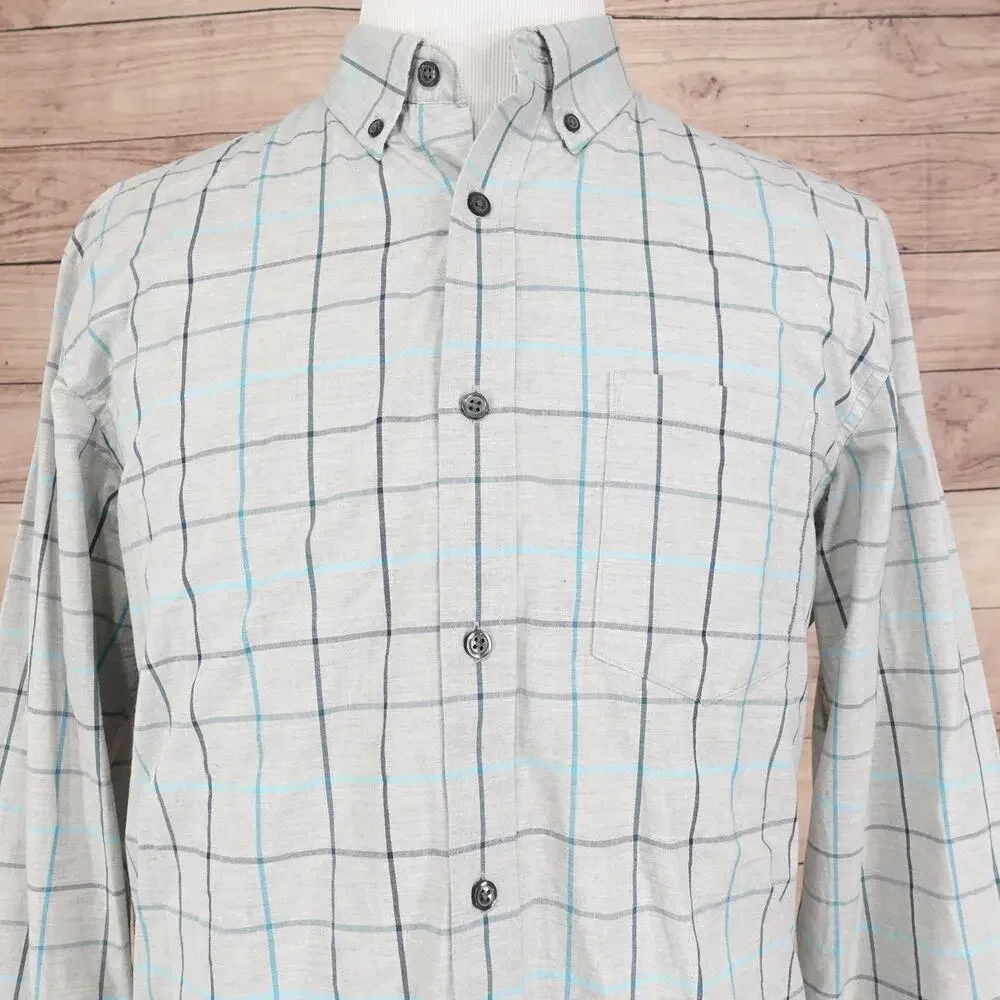 Banana Republic Shirt Mens‎ Large Gray Plaid Button Down Soft Wash Standard Fit