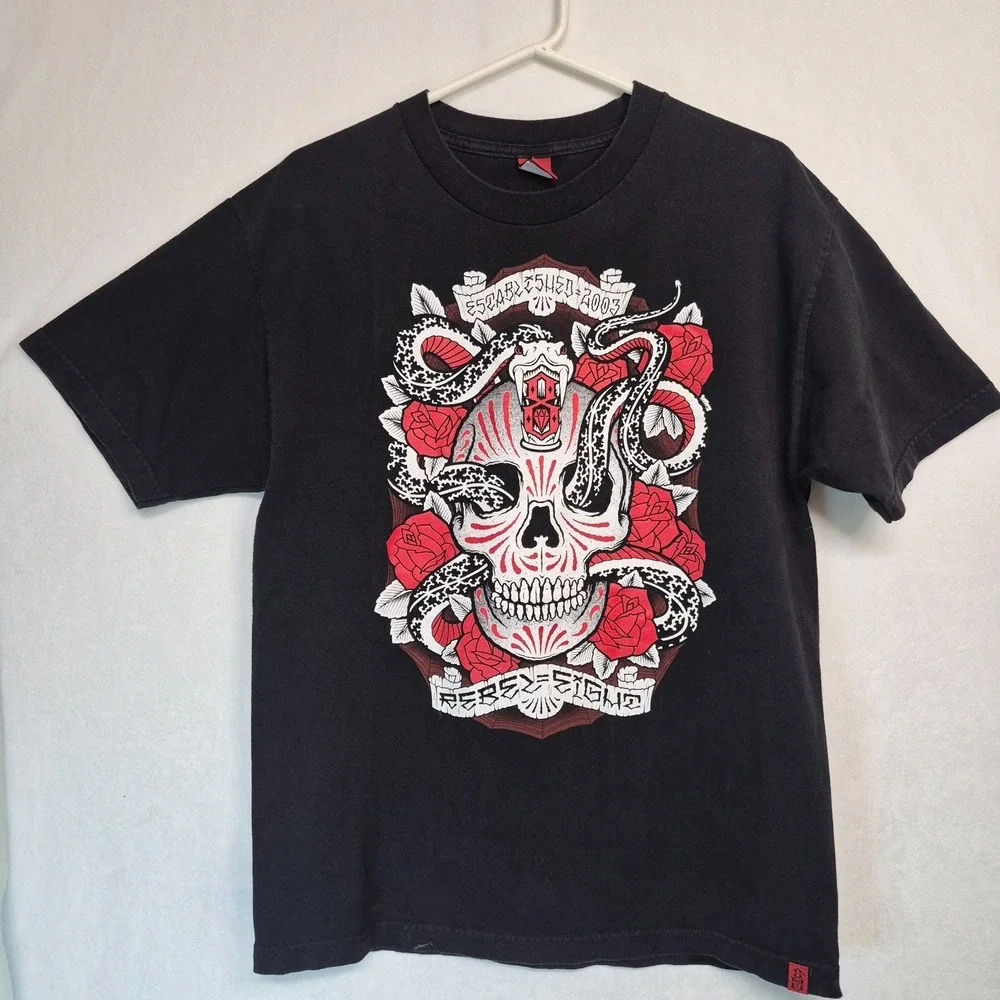 VINTAGE Rebel Eight Y2K Graphic Skull and Snake TShirt Size L‎ Black Goth Grunge