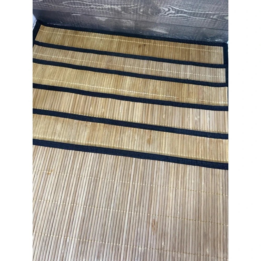 Set of 6 Natural Bamboo Slat Placemats with Black Trim - 18.5