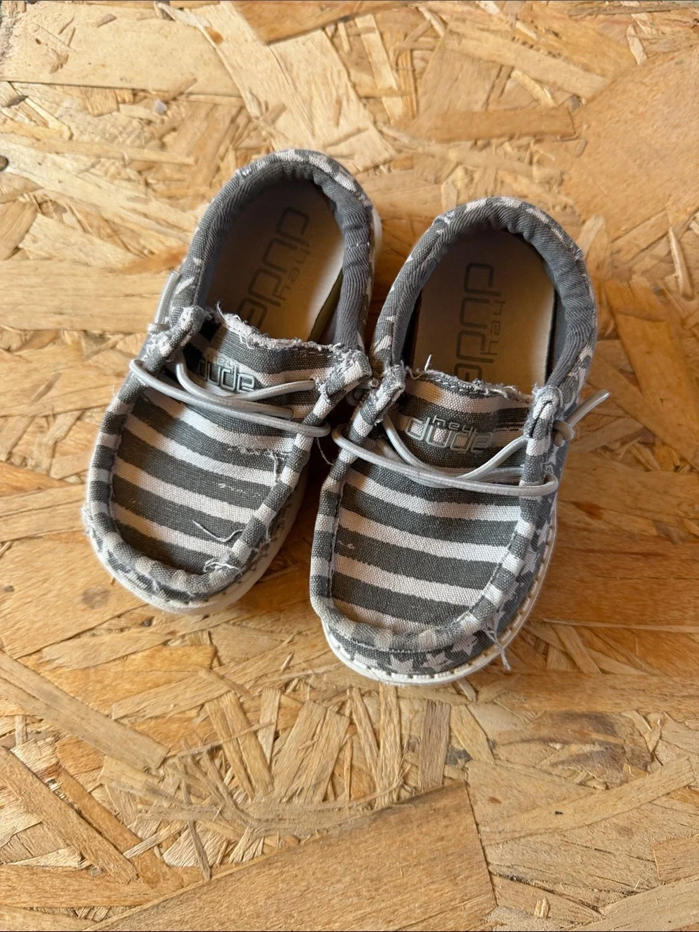 Hey Dude Kids Wally Striped Slip-On Shoes - Gray and White