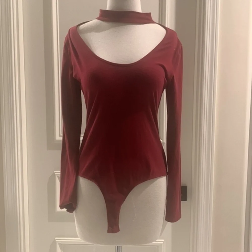 Berry mock neck open chest bodysuit