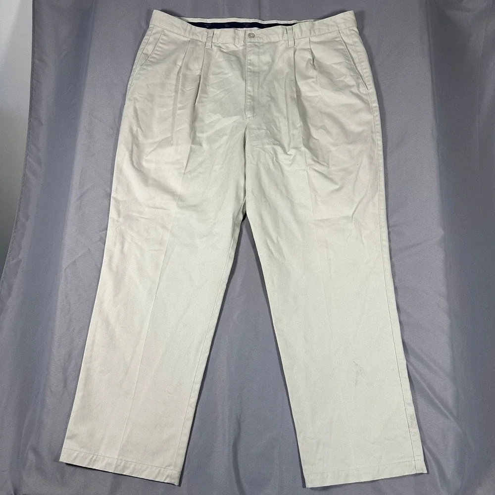 Vintage Dockers Pleated Chino Pants Mens 42x30 Cream Khaki Made in USA Cotton
