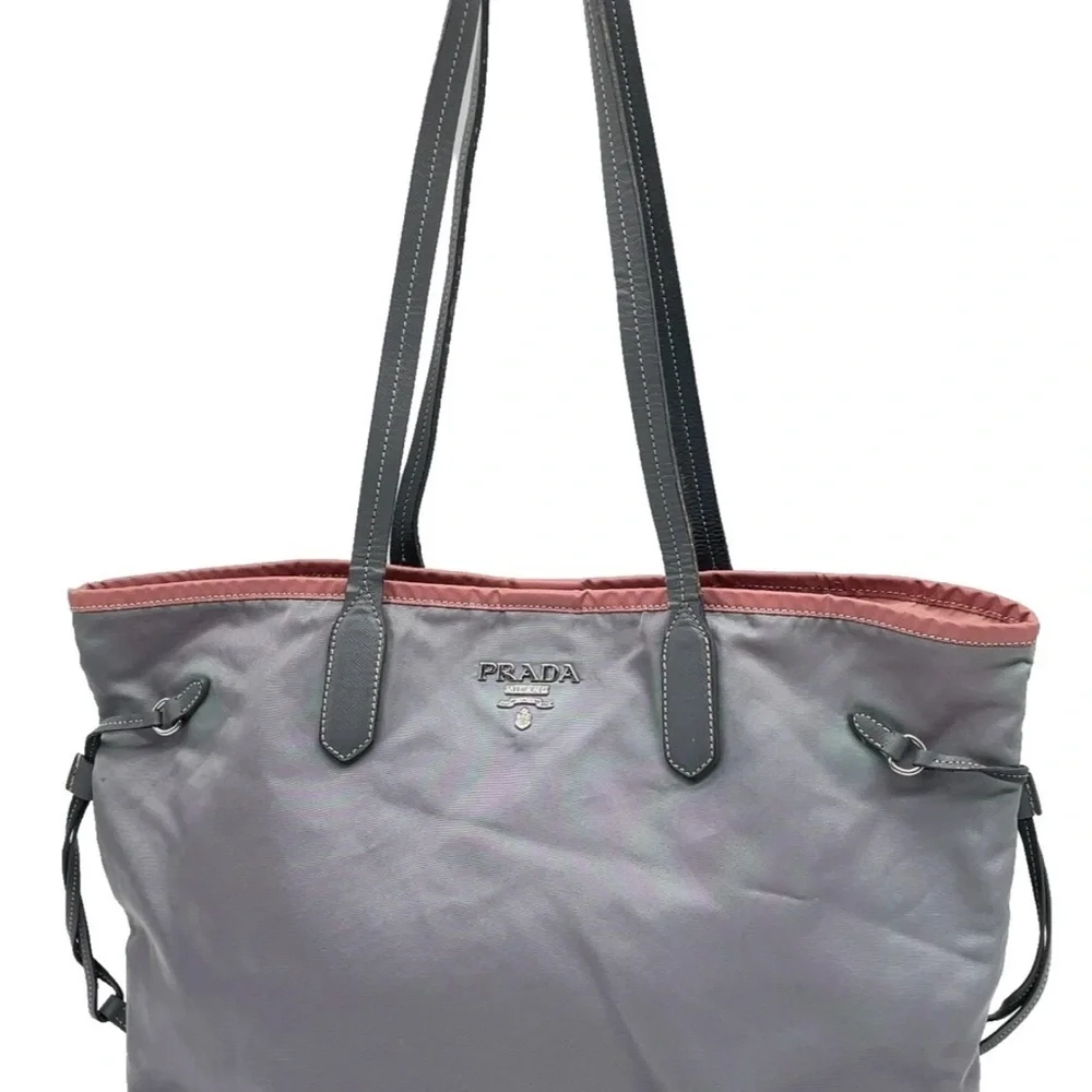 Authentic Prada Saffiano Nylon Gray Tote Bag W/C
