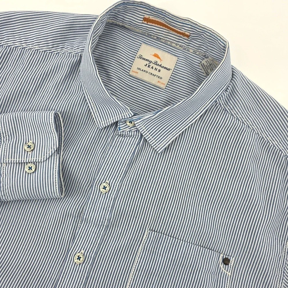 Tommy Bahama Jeans Island Crafted‎ Blue Striped Long Sleeve Shirt Mens X-Large