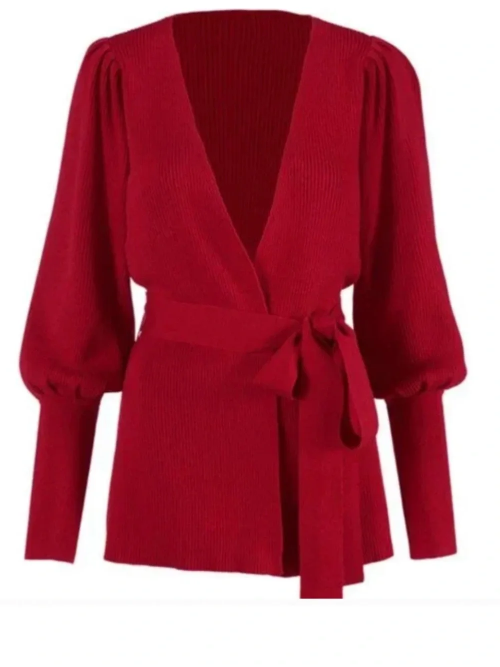 CAbi Cabaret Red Ribbed Chunky Knit Cardigan Sweater Women’s small Tie Waist