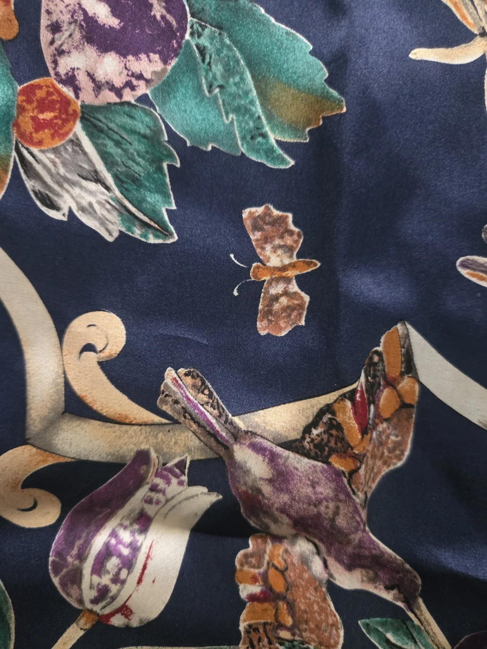 Anne Klein Navy Multicolor Printed Silk-Feel Scarf