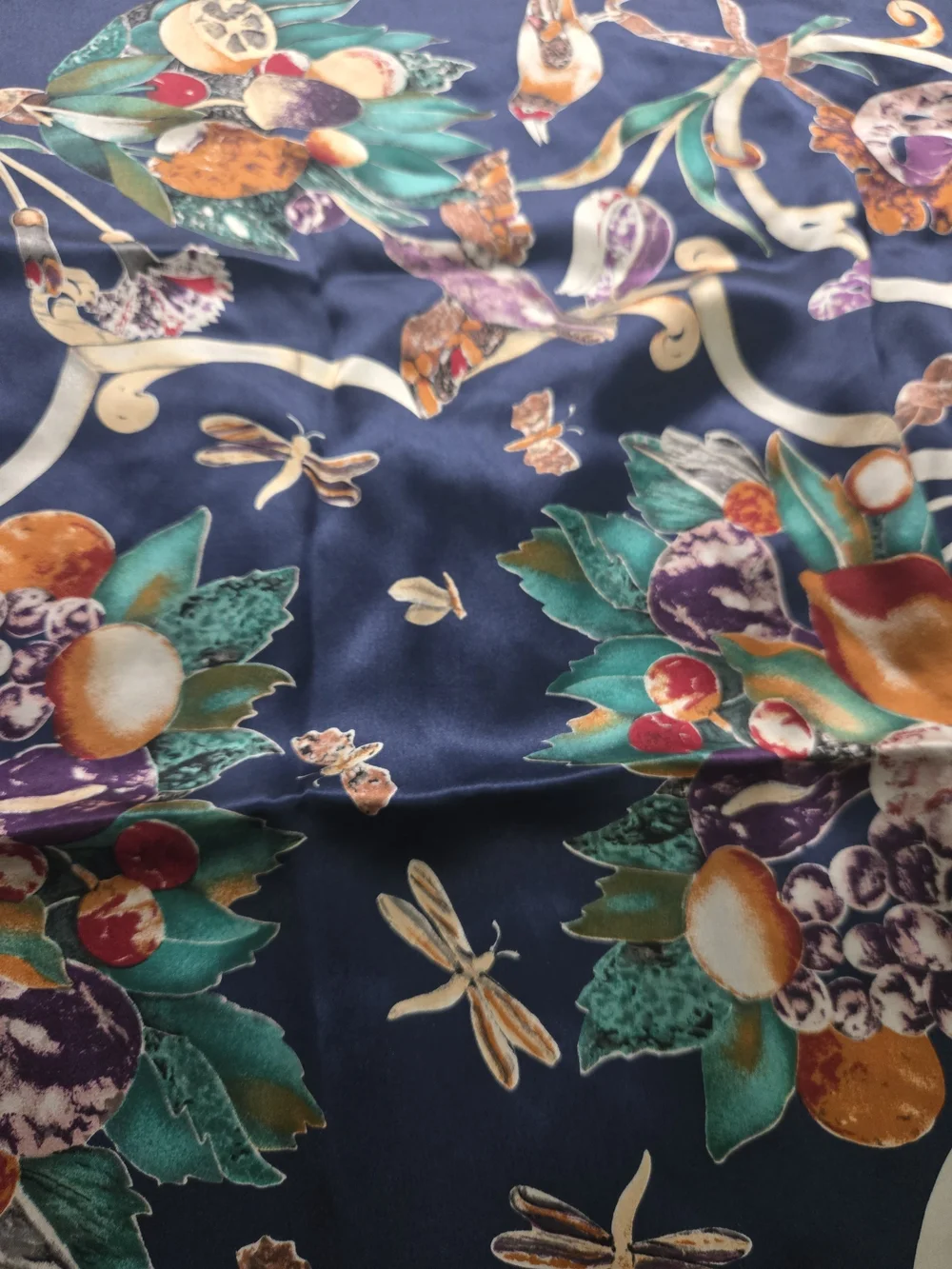 Anne Klein Navy Multicolor Printed Silk-Feel Scarf