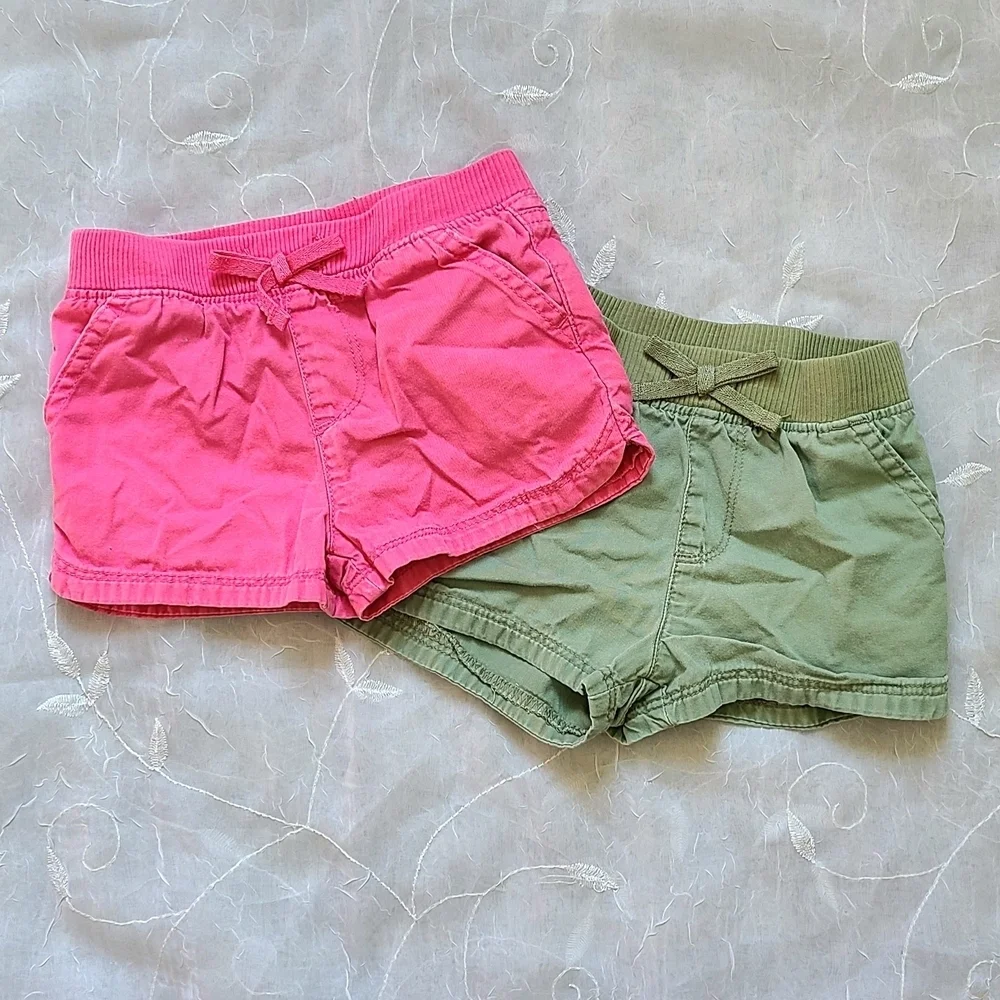 The Children's Place Khaki Shorts Pink & Green Pair for Girls
