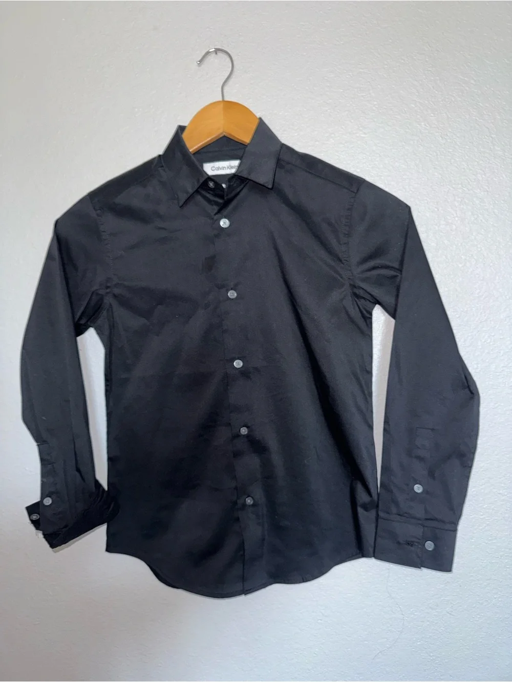 Calvin Klein Black Slim Fit Stretch Long-Sleeve Button-Down Shirt for Boys Sz 10