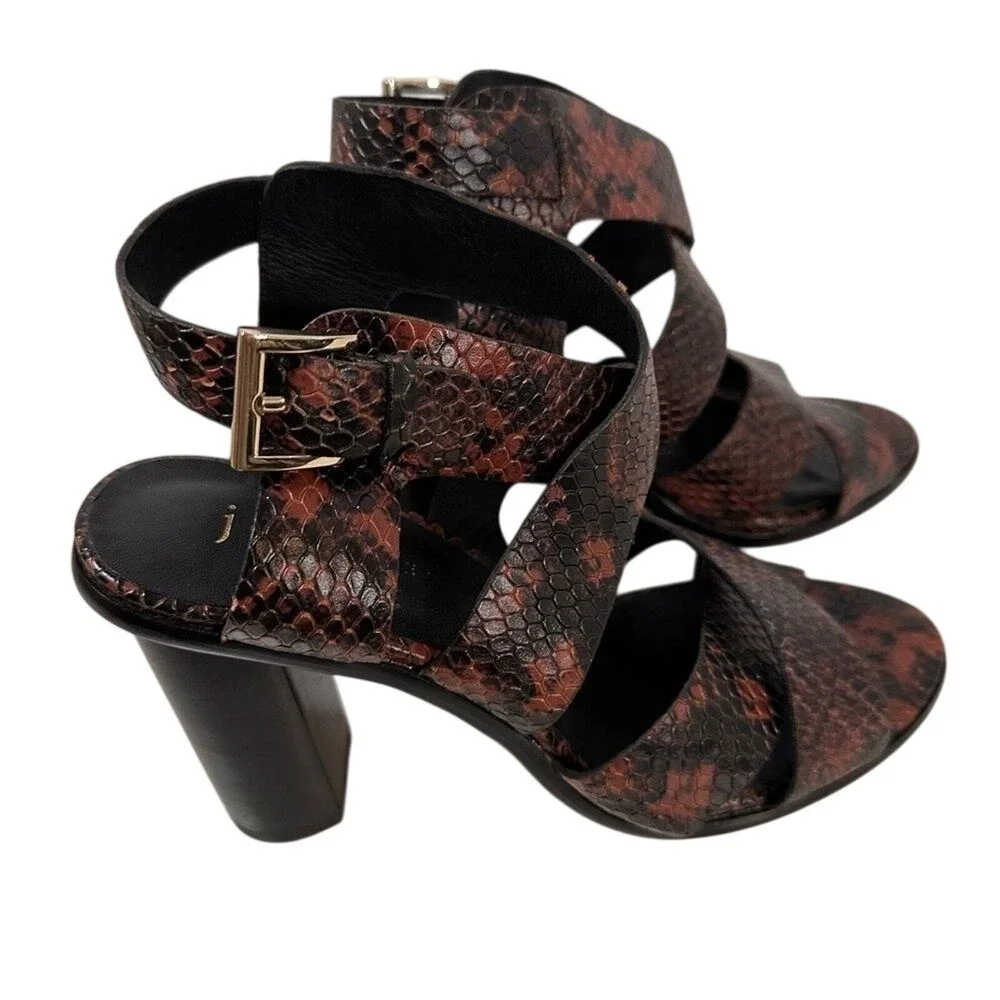 Joie Brown Snakeskin Embossed Strappy Block Heel Sandals Size 36.5 Buckle Ankle