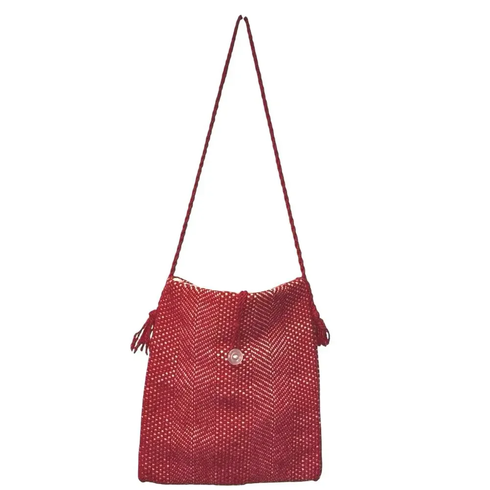 Hand Woven Knit Red Crochet Shoulder Crossbody Bag Lined Button Flap Handmade