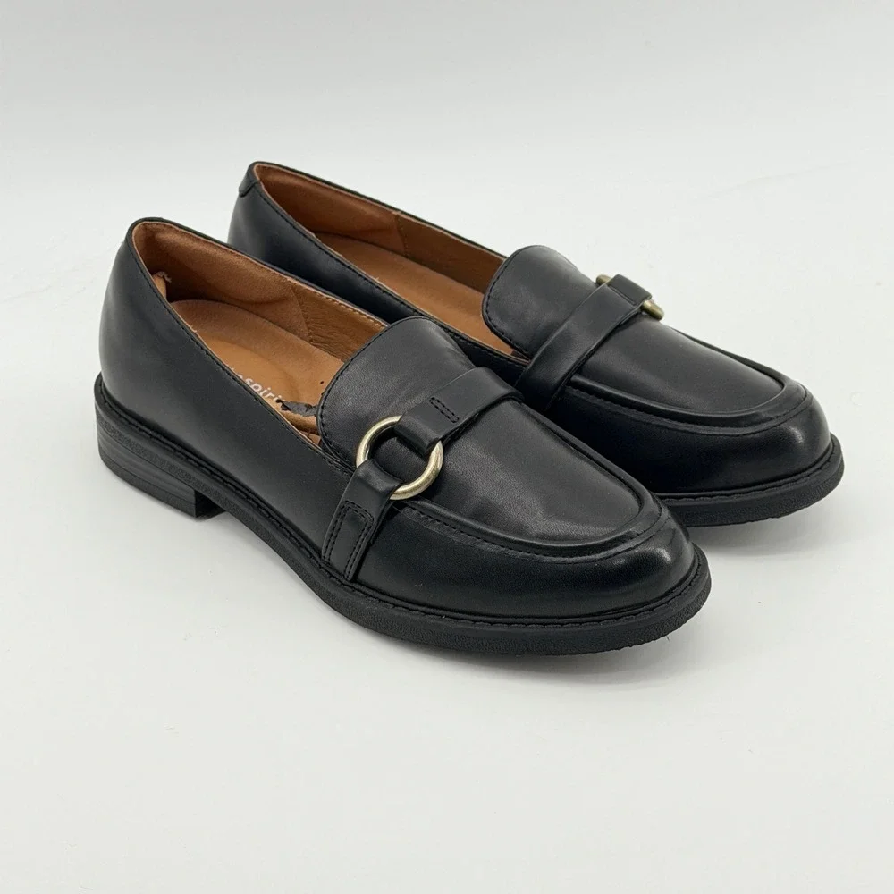 Easy Spirit Jeane Black Loafers Womens 7.5M Gold Ring Lug Sole New without box