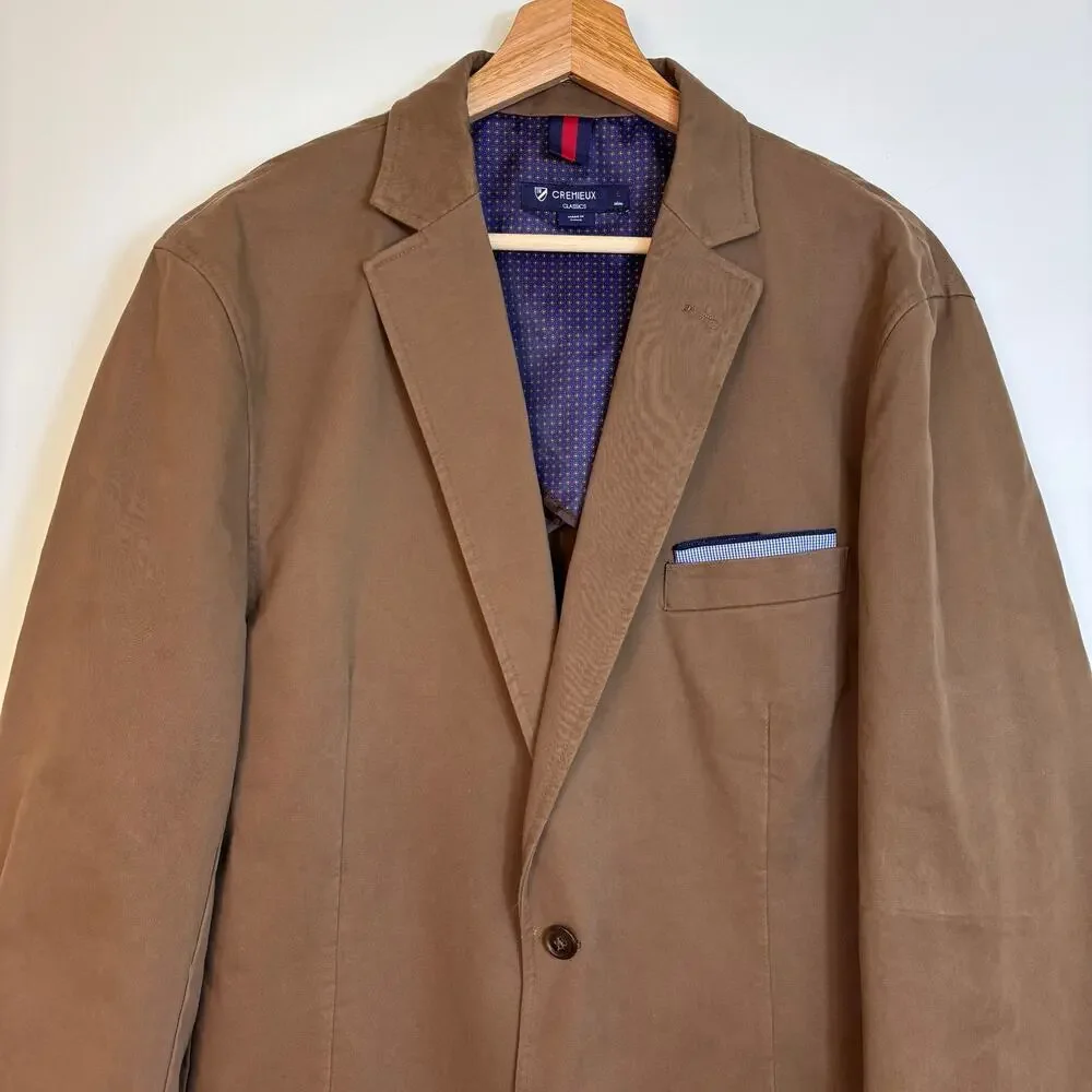 Cremieux Classic Sport Coat Blazer size Large Chocolate Brown Cotton Breathable