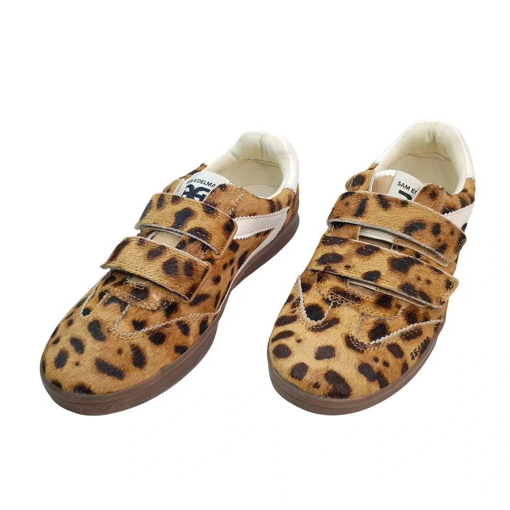Sam Edelman Leopard Print Calf Hair Hook‎ Loop Sneaker Brown White Womens 6M