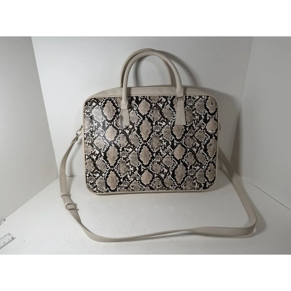 White House Black Market snake print‎ computer laptop tote bag in beige/biscotti