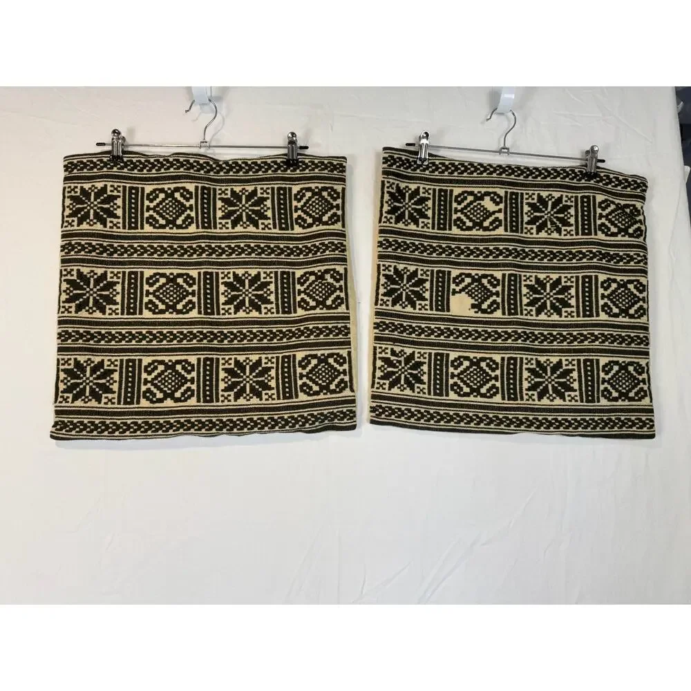 Pottery Barn Snowflake Fair Isle‎ Winter Pattern Pillow Covers Black Cream 20x20