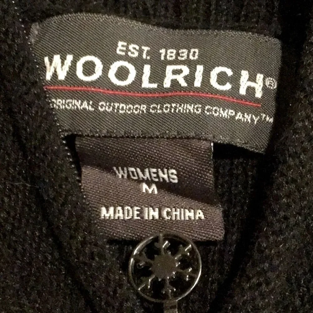 Woolrich Black Knit Snowman Snowflake Zip Up Cardigan Holiday Ski Lodge Sweater