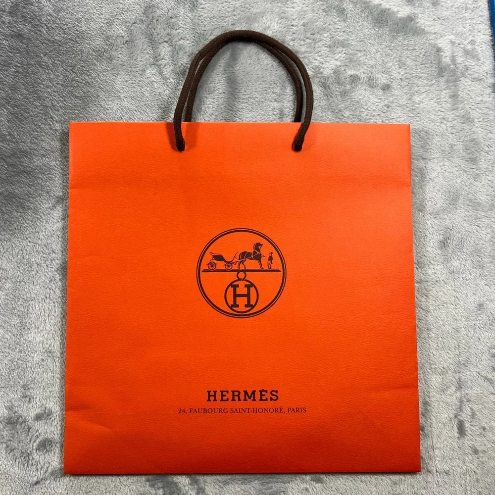 Hermes Shopping‎ Bag 11.5X11.5X3.5 Orange Excellent Logo Paper Rope Handle