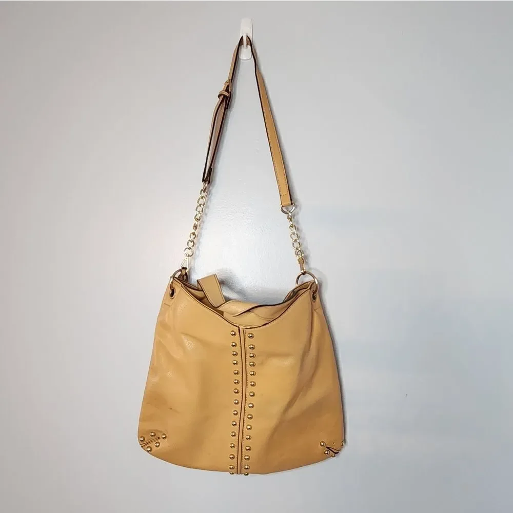 Large Michael Kors Uptown Astor Gold Accent Shoulder Tote Cross Body Purse Brow