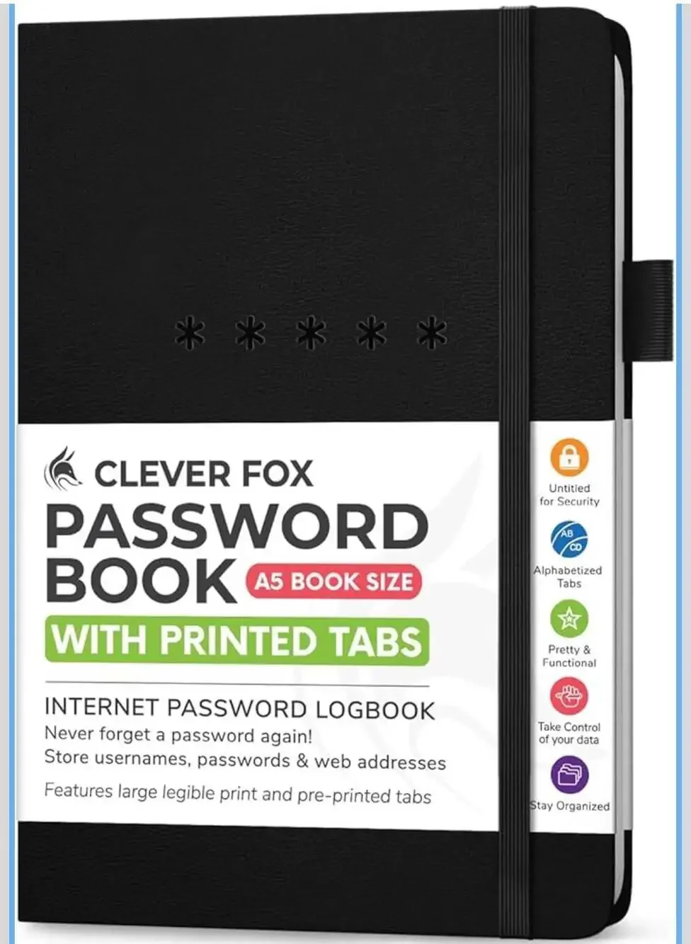 Clever Fox Password Book - A5 Hardcover Alphabetized Internet Address & Password
