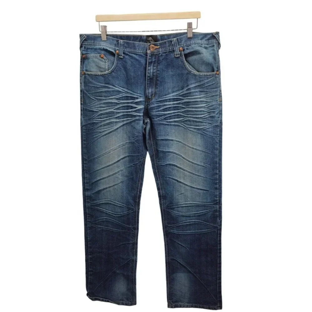Raw Blue Premium Jeans Men's 38 Blue Embroidered Pockets‎ Hip Hop Y2K Dark Wash