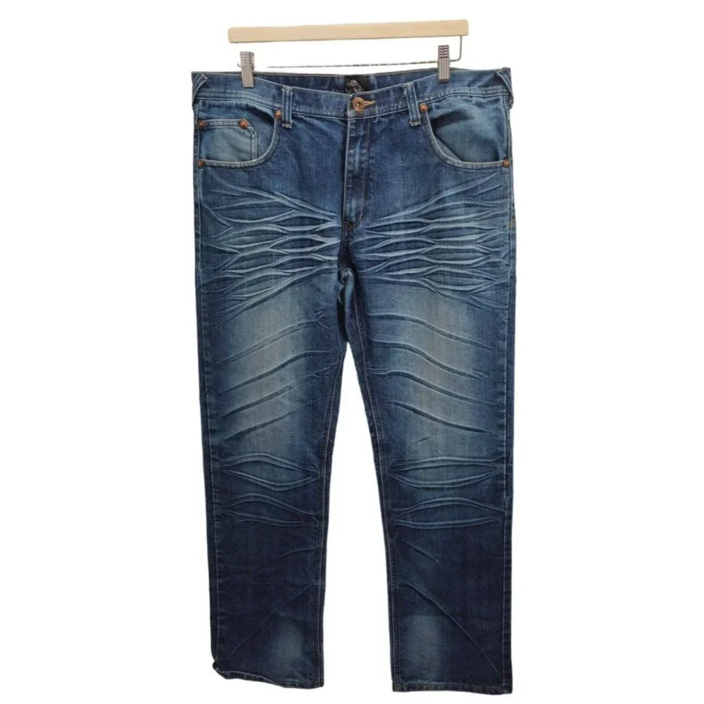 Raw Blue Premium Jeans Men's 38 Blue Embroidered Pockets‎ Hip Hop Y2K Dark Wash