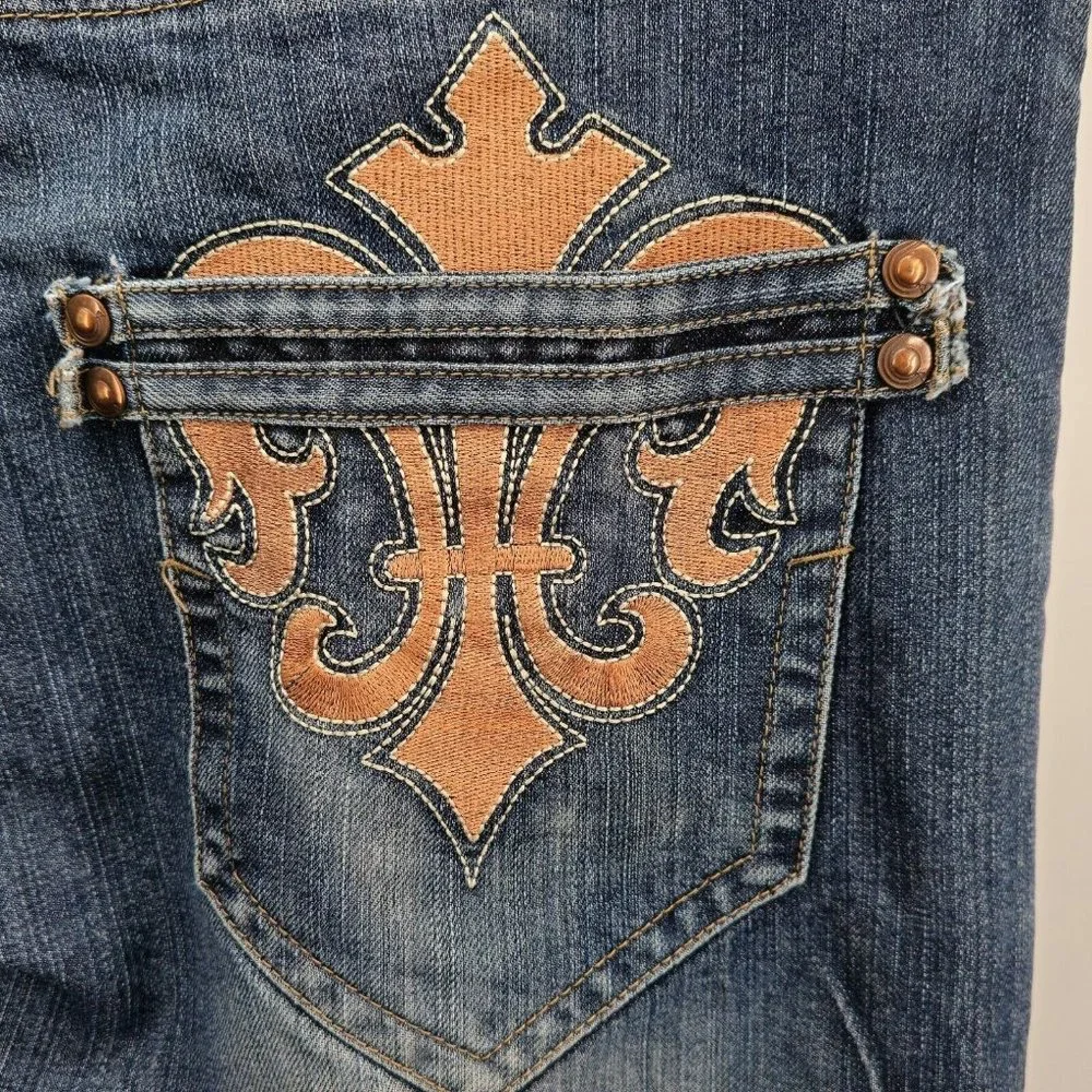 Raw Blue Premium Jeans Men's 38 Blue Embroidered Pockets‎ Hip Hop Y2K Dark Wash