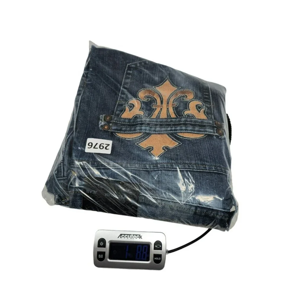 Raw Blue Premium Jeans Men's 38 Blue Embroidered Pockets‎ Hip Hop Y2K Dark Wash