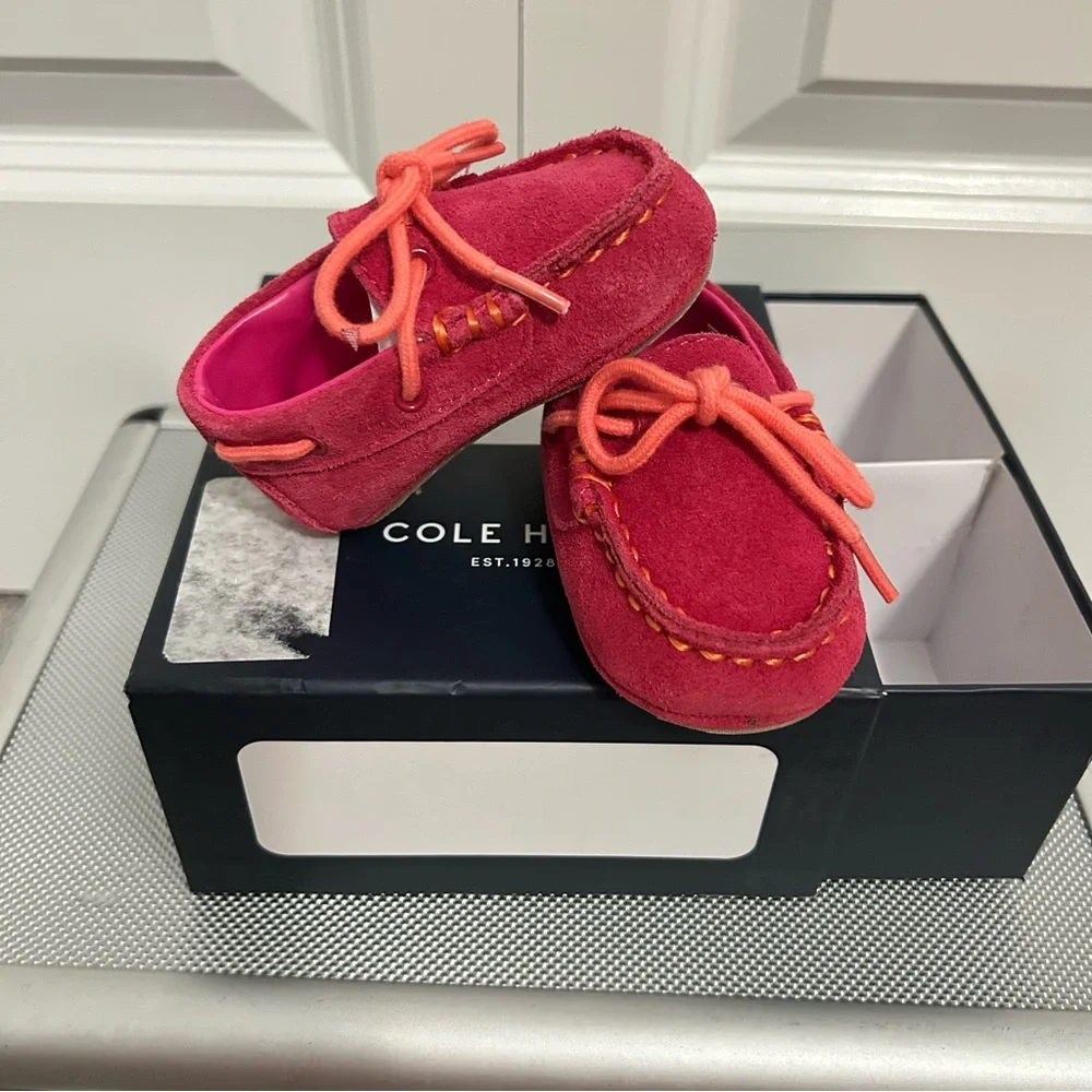 Cole Haan Baby Moccasins | Pink Suede with Coral Laces‎ | Size (2) | NIB