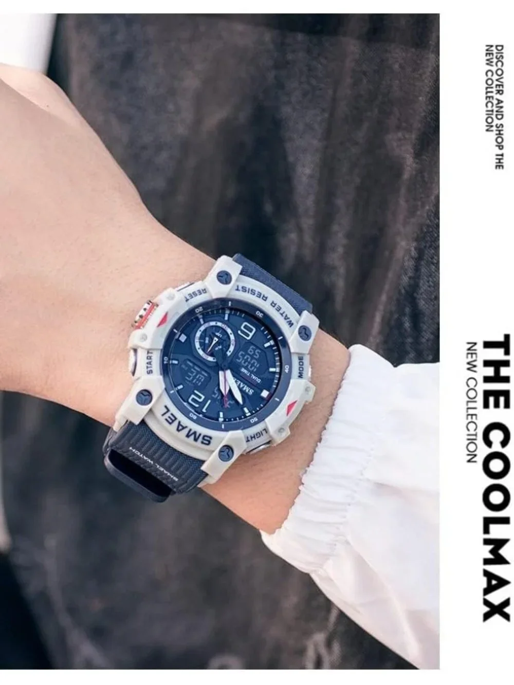 Men Dark Blue Analog Quartz S-Shock Waterproof Outdoor Sports LED Digital Watch