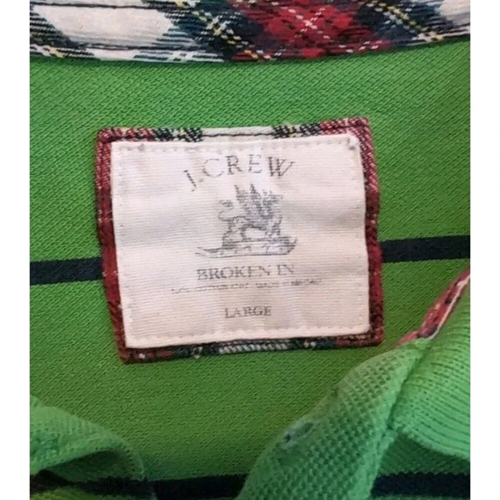 J.Crew Mens Large L Polo Shirt Long Sleeve Blue Green Stripe Vintage Style LS