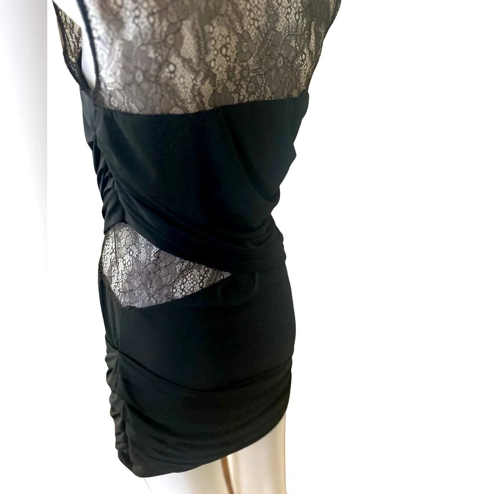 IRO Black Mini Dress Size Medium Crew Neck Cap Sleeve Lace Trim