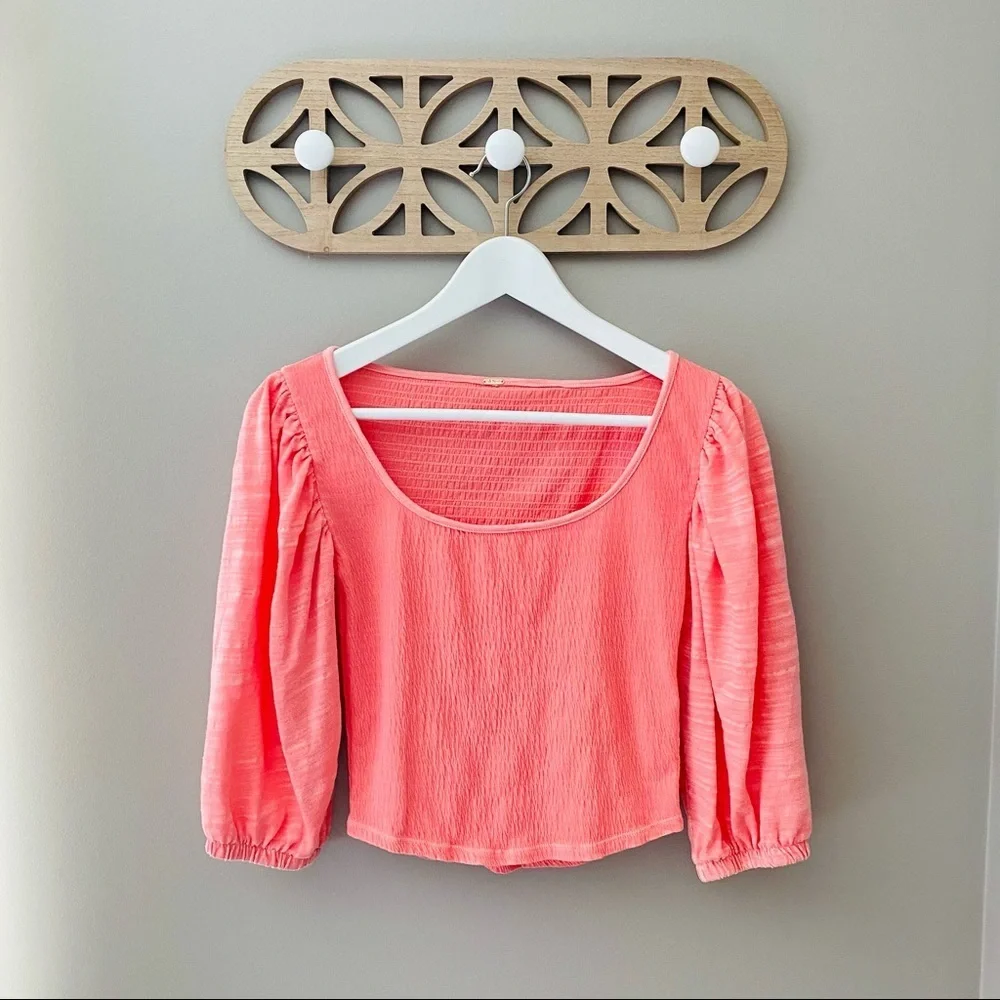 Free People Day Lilly Balloon Sleeve Coral Top Sz XS