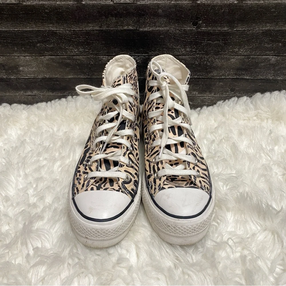 CONVERSE JUNGLE ART PLATFORM HIGH TOP SHOES NEUTRAL ANIMAL PRINT Y2K