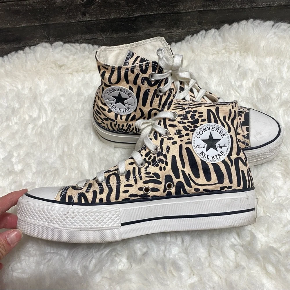 CONVERSE JUNGLE ART PLATFORM HIGH TOP SHOES NEUTRAL ANIMAL PRINT Y2K