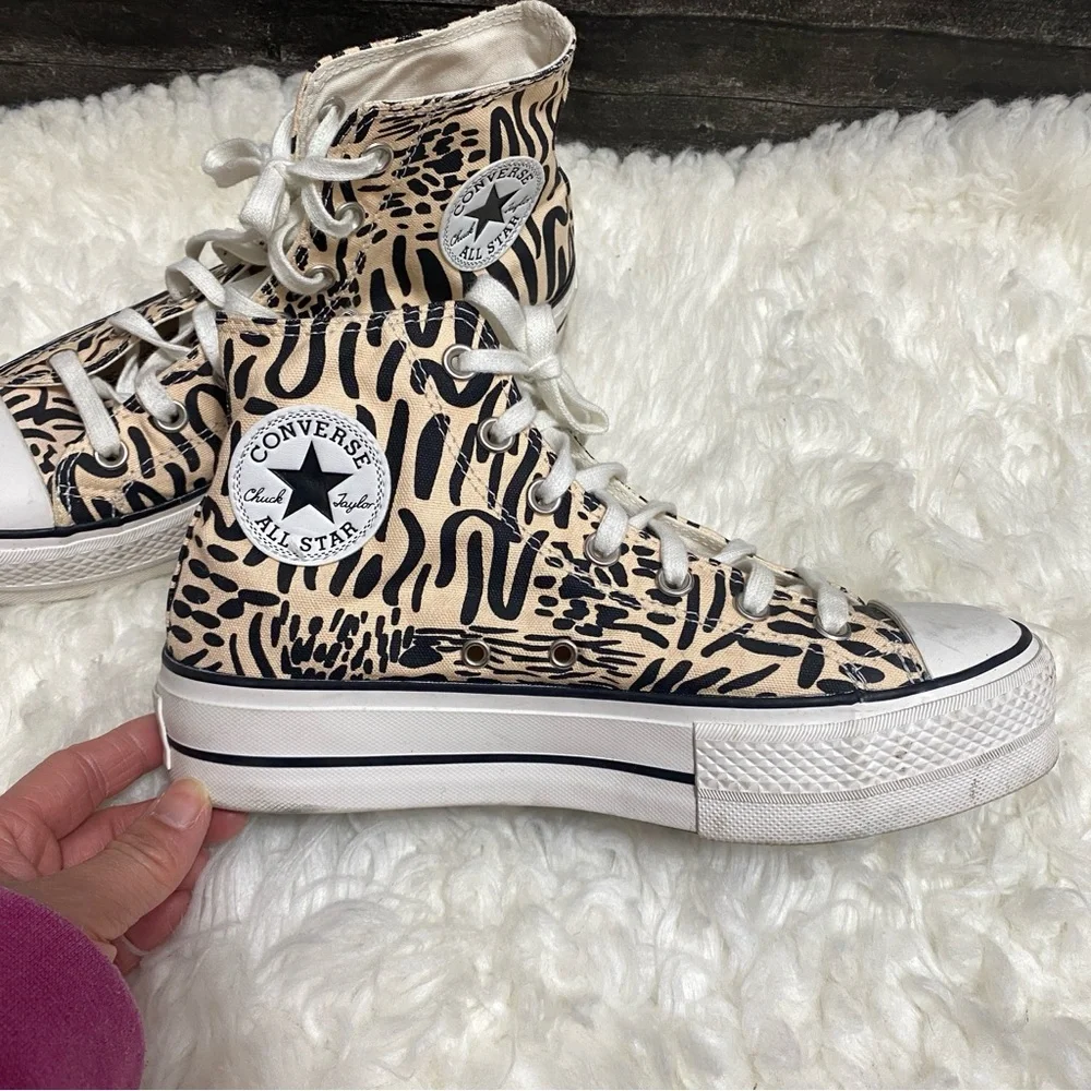 CONVERSE JUNGLE ART PLATFORM HIGH TOP SHOES NEUTRAL ANIMAL PRINT Y2K