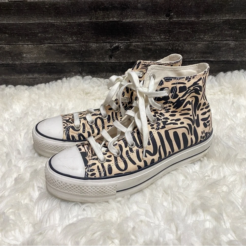 CONVERSE JUNGLE ART PLATFORM HIGH TOP SHOES NEUTRAL ANIMAL PRINT Y2K