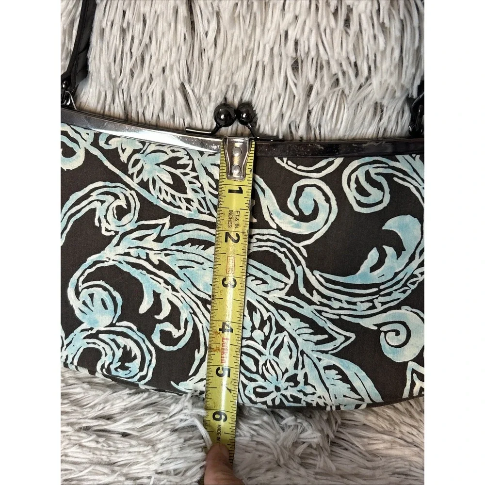 TALBOTS Kisslock Frame Shoulder Bag Brown Turquoise Paisley Print Silk Blend NWT