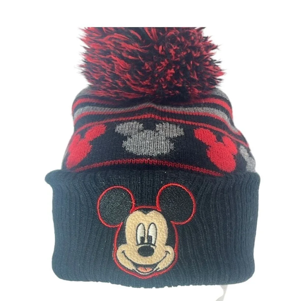 Disney Mickey Embroidered Pom Pom Beanie Hat Graphic Mouse Ears Youth 2T-5T
