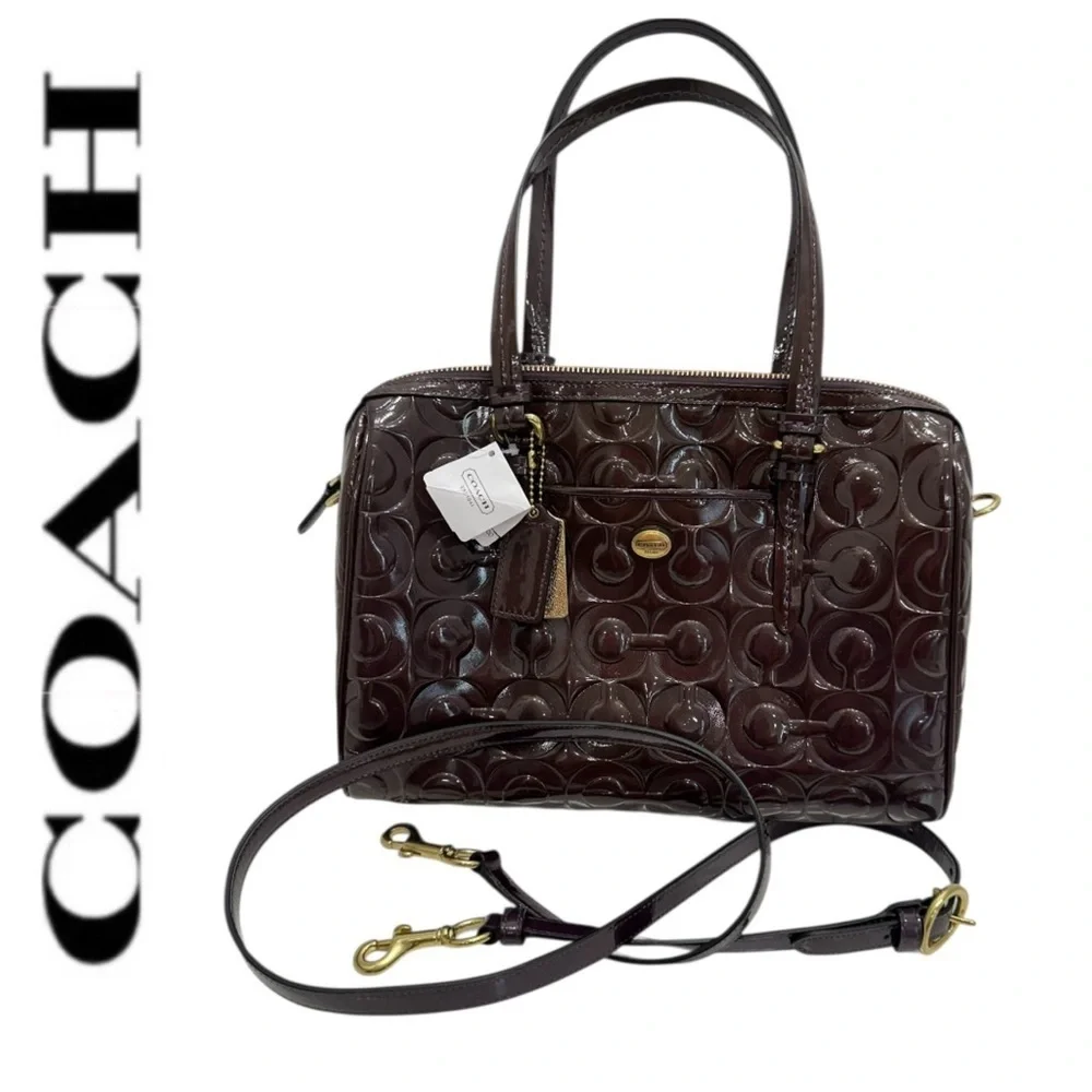 Coach Peyton OP Art Embossed Patent Leather Purple Satchel F26962 NWT $428