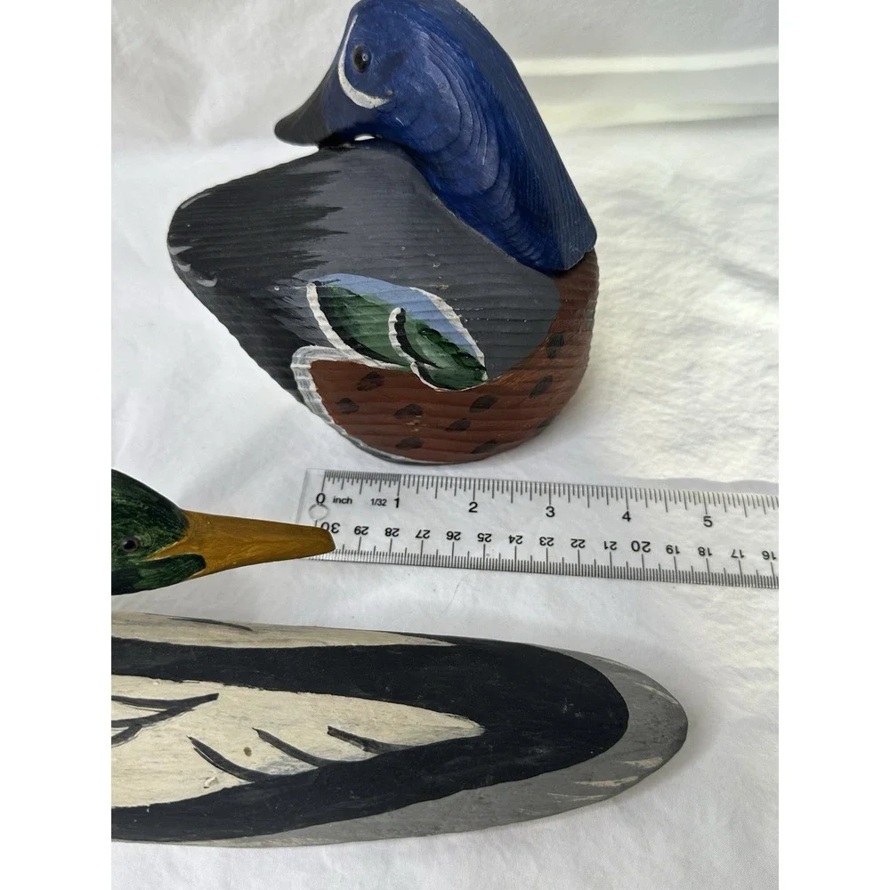 Jim Gibbs Wood Carved Ducks Painted Set 2 Decoy Decor Hanging Folkart 1980s