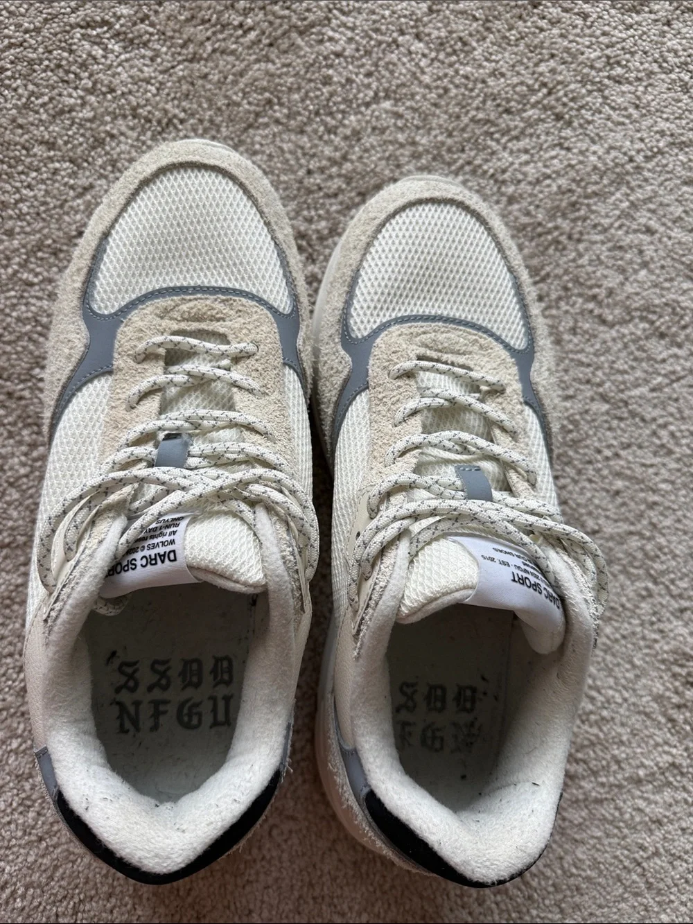 Darc Sport Run 1 Cream Grey Suede Unisex Gym Athletic Shoes