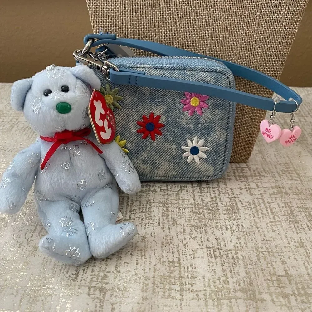 TY Jingle Beanie Bear, No Boundaries Floral Wristlet & Heart Earring Set - NWT