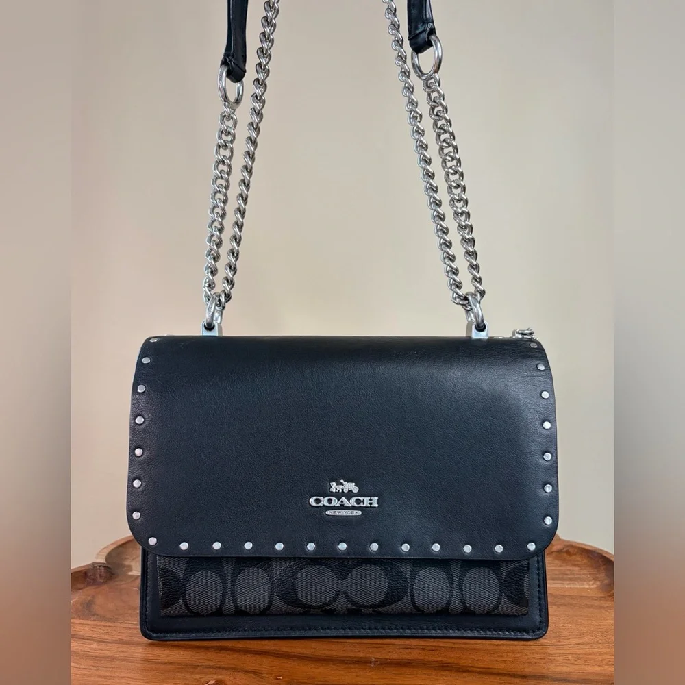 Coach Klare Black Signature Leather Rivets Crossbody Shoulder Purse 90400 EUC