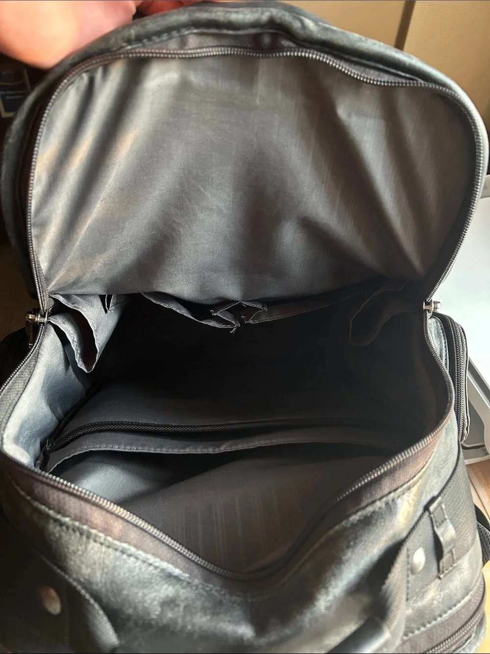 Tumi Black Leather Multi-Compartment Backpack
