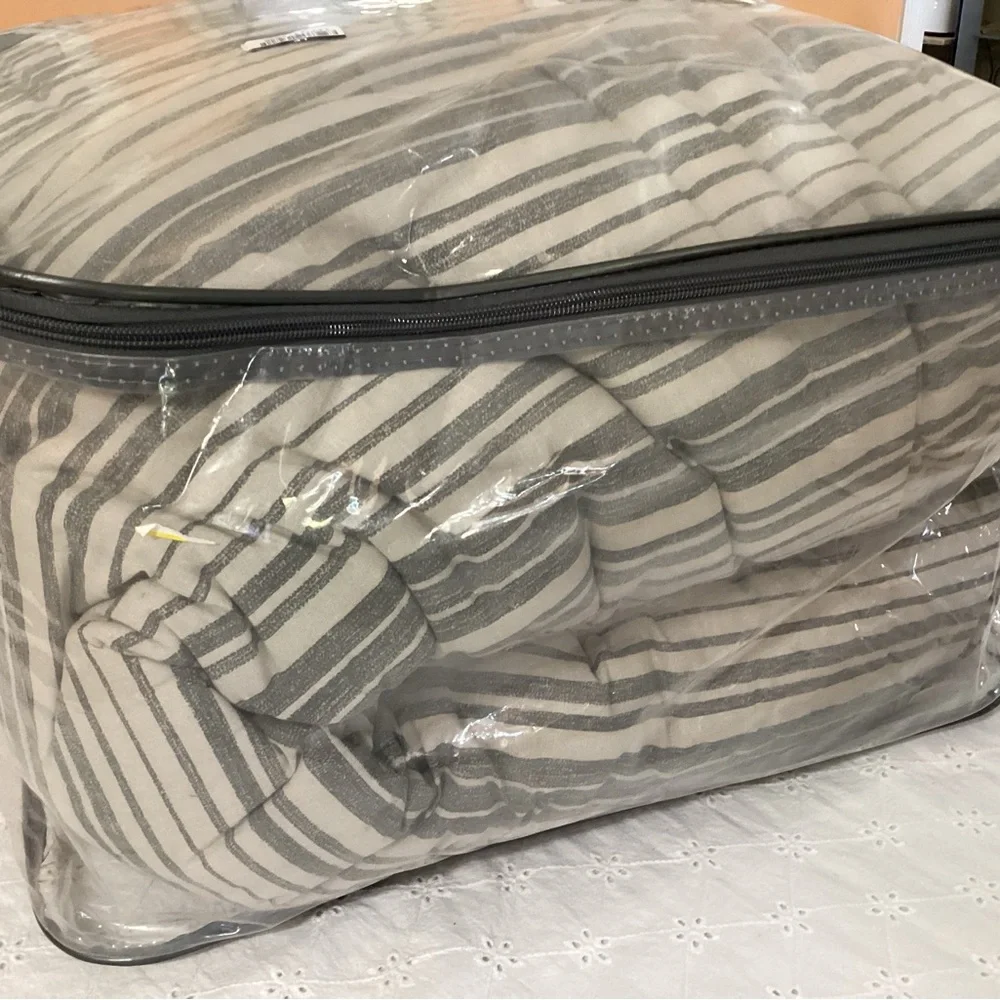 Threshold Rangeley Gray and White Striped Comforter